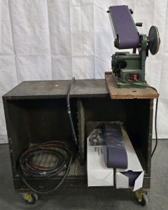 Belt Sander On Rolling Table w/ Extra Sandpaper