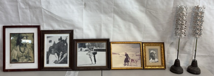 (5) Antique Framed Photographs & (2) Decorative Pieces