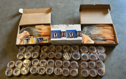 (2) 3M Full Facepiece Small & Medium (2) Boxes of Item Tags (46) Rolls of Packaging Tape