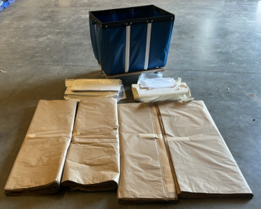 An Assortment of Different Sized Paper Pads (1) Blue ULine Rolling Bin 3&rsquo;x26&rsquo;x34&rdquo;