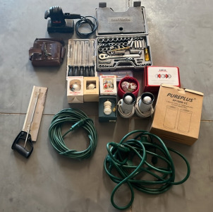 Assortment of Tools, Christmas Decorations, & Lights
