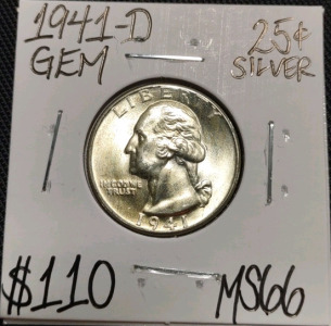 1941-D MS66 Gem Silver Washington Quarter