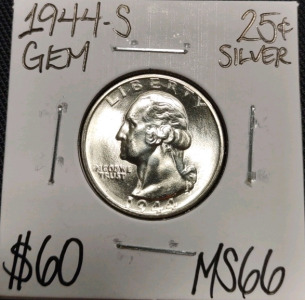 1944-S MS66 Gem Silver Washington Quarter
