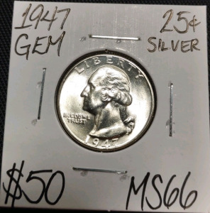 1947 MS66 Gem Silver Washington Quarter