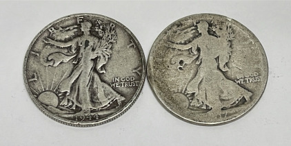 (2) Silver Walking Liberty Half Dollars W/ Unknown Date And 1944