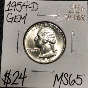 1954-D MS65 Gem Silver Washington Quarter