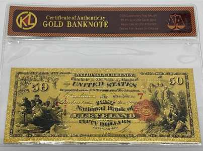 $50.00 99.9% Pure 24k Carat Gold Bill W/ C.O.A.