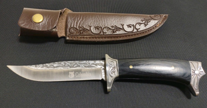 1pc High Quality 5Cr13mov Steel Multi-Purpose Knife, Cool Men's Knives with Vintage Carved Leather Case for Outdoor Hiking, Multi-function Kitchen, Men's Gifts