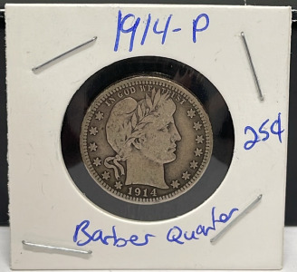 1914-P Barber Quarter (Great Details)(Carded)