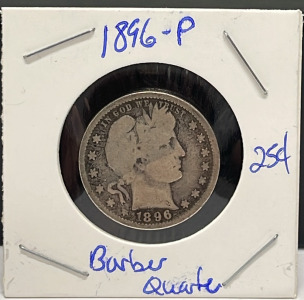 1896-P Barber Quarter (Great Details)(Carded)