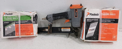 (1) Paslode Framing Tools & Nails Set - (1) Nail Gun (2) Seemingly Unopened Boxes Nails