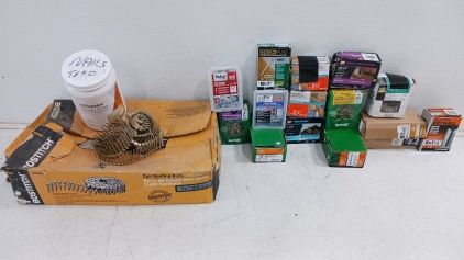 (15+) Assorted Fasteners & Coil Nails - Screws Anchors Nails & More! (Unverified Amounts)