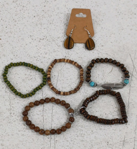 (6) Natural-Inspired Jewelry Pieces - Earrings & Beaded Bracelets