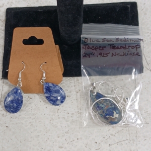 (2) Blue Stone Jewelry - (1) Blue Sea Sediment Jasper Necklace (1) Blue Teardrop Earrings