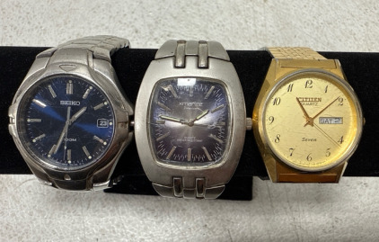 (3) Quarts Mens Watches- Seiko, Xmarine, And Citizen Brand