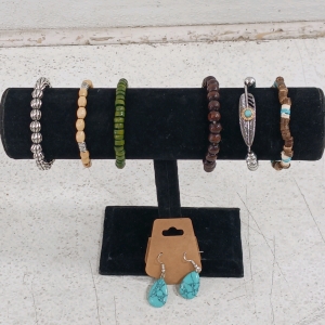 (7) Jewelry Pieces - (1) Turquoise-Style Earrings (6) Natural Stone Beaded Bracelets