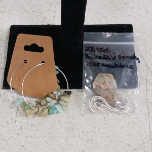 (2) Natural Stone Jewelry - (1) Snakeskin Jasper Necklace (1) Amazonite Hoop Earrings