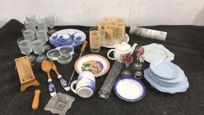 Various Glassware, (2) Handpainted Pieces