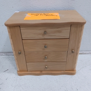 (1) Light Wood Jewelry Box w/ Costume Jewelry - 11&frac14;"x5&frac12;"x12"
