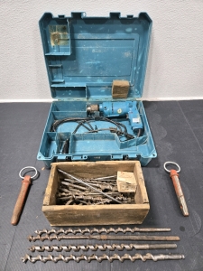 Makita &frac12;" Drill-Model: 6303 w/ Bit Key, Carry Case & Box of Assorted Bits, (2) Vintage Tractor Linkage Pins - 8"