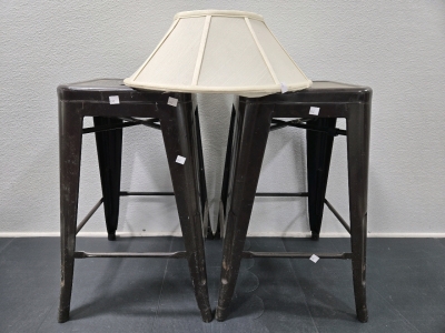 (2) Metal Bar Stools 12" x 12" x 24", Fabric Lamp Shade 18"&oslash;