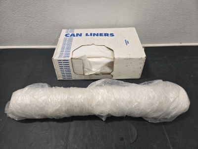 Large (Opened) Box of Can Liners 40" x 46" 40-45 Gallon - Clear, Used Roll of Painters Plastic 31" Roll