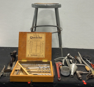 (1) Quick Set Adjustable Reamer (12) Assorted Tools (1) Stool