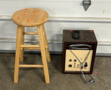 (1) IWE Sound Pac 135 Vintage Amplifer (1) Wooden Stool