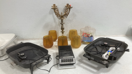 (2) Electric Skillets - Candle Holder - Casette Player (Powers on) & More!!