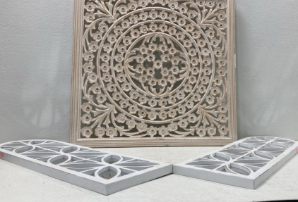 (1) Large Floral Wall Decor - (2) Shutter Style Mirror Wall Decor