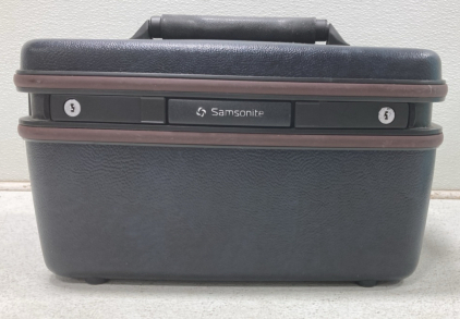 Vintage Samsonite Cosmetic Bag - Train Case - Navy Blue - Carry On - Mirror!