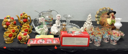 (1) 8 Piece Harvest Kitchenware Set (1) Indoor/Outoor Thermometer (1) French Fry Cutter (4) Ceramic Pieces (9) Cups & more!