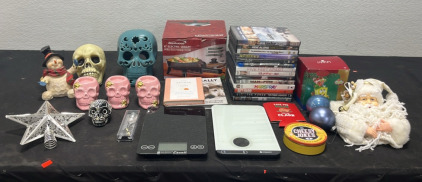 (2) Food Scales (14) Movies (2) Books (2) Brentwood 6&rdquo; Electric Skillet (1) Assorted Halloween & Christmas Decor & more