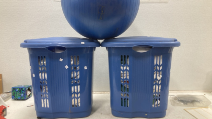 (2) Laundry Baskets - (1) Exercise Ball - Linen Assortment
