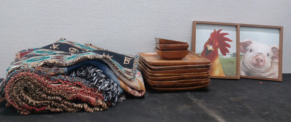 Floor Mats. Wooden Drays/ Bowls. Home Decor. (2) Picture Frames.
