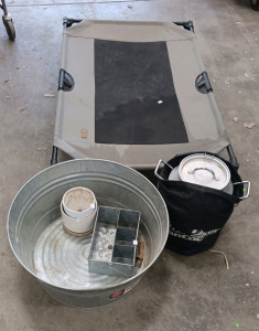 (6) Outdoor Utility Items - (1) CanCooker Bone Collector (1) CanCooker Bag (1) Dog Cot (1) 15-Gal Wash Tub (1) Utility Tray (2) Flower Pots
