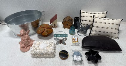 Assorted Home Goods, Home Decor, Bird Houses, Decorative Pillows, And More!