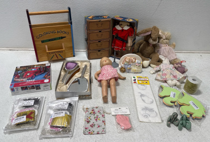 Assorted Vintage Toys, Dolls, Toy Chest With Doll Clothes, And More!