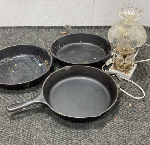 (3) Cast Iron Pans And More
