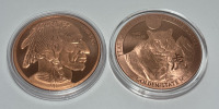 (2) Copper Rounds Coins Year Of The Tiger And Indian Head/Buffalo