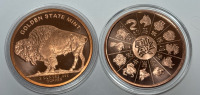 (2) Copper Rounds Coins Year Of The Tiger And Indian Head/Buffalo - 2