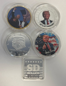 (4) Trump Collectible Coins With .999 Fine Silver Bar/Flag