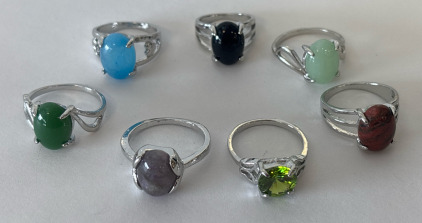 Green Peridot Freeted Round Cut Ring, Amethyst Ring, And (5) Natural Gemstone Rings Sizes 5-9