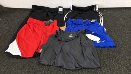 (3) Nike Shorts, (1) Adidas Shorts, (1) Adidas Shirt, All With Tags Attached