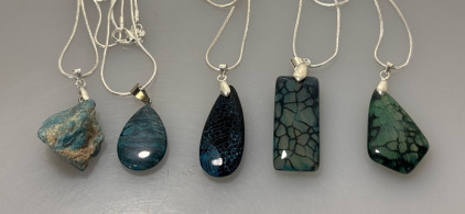 Variety Of Gemstone Agate Including Green Dragon Veins, Blue Apatite, And More
