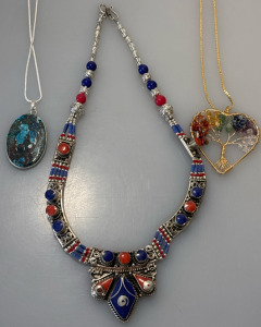 Beautiful Blue Lapis And Red Coral Necklace, Heart &ldquo;Tree Of Life&rdquo; Necklace With Natural Tuquoise Necklace