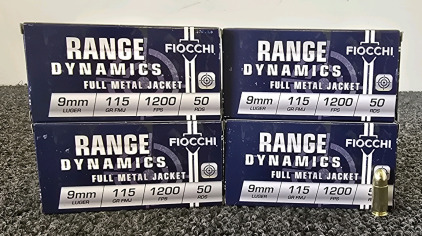 (200) Fiocchi 9mm 115gr FMJ Ammunition