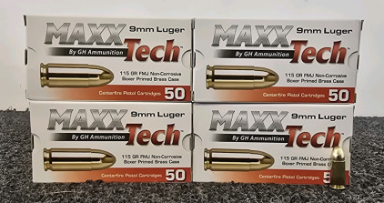 (200) GH Ammunition Maxx Tech 9mm 115gr FMJ Ammunition