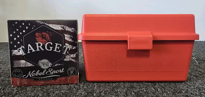 (25) Noble Sport 12ga Target Cartridges And Case-Gard R-100 Rifle Ammo Box
