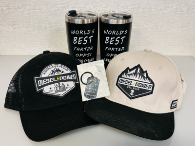 (2) New Diesel Power Hats and Pair of "Worlds Best Farter Opps! I Mean Father" Cups